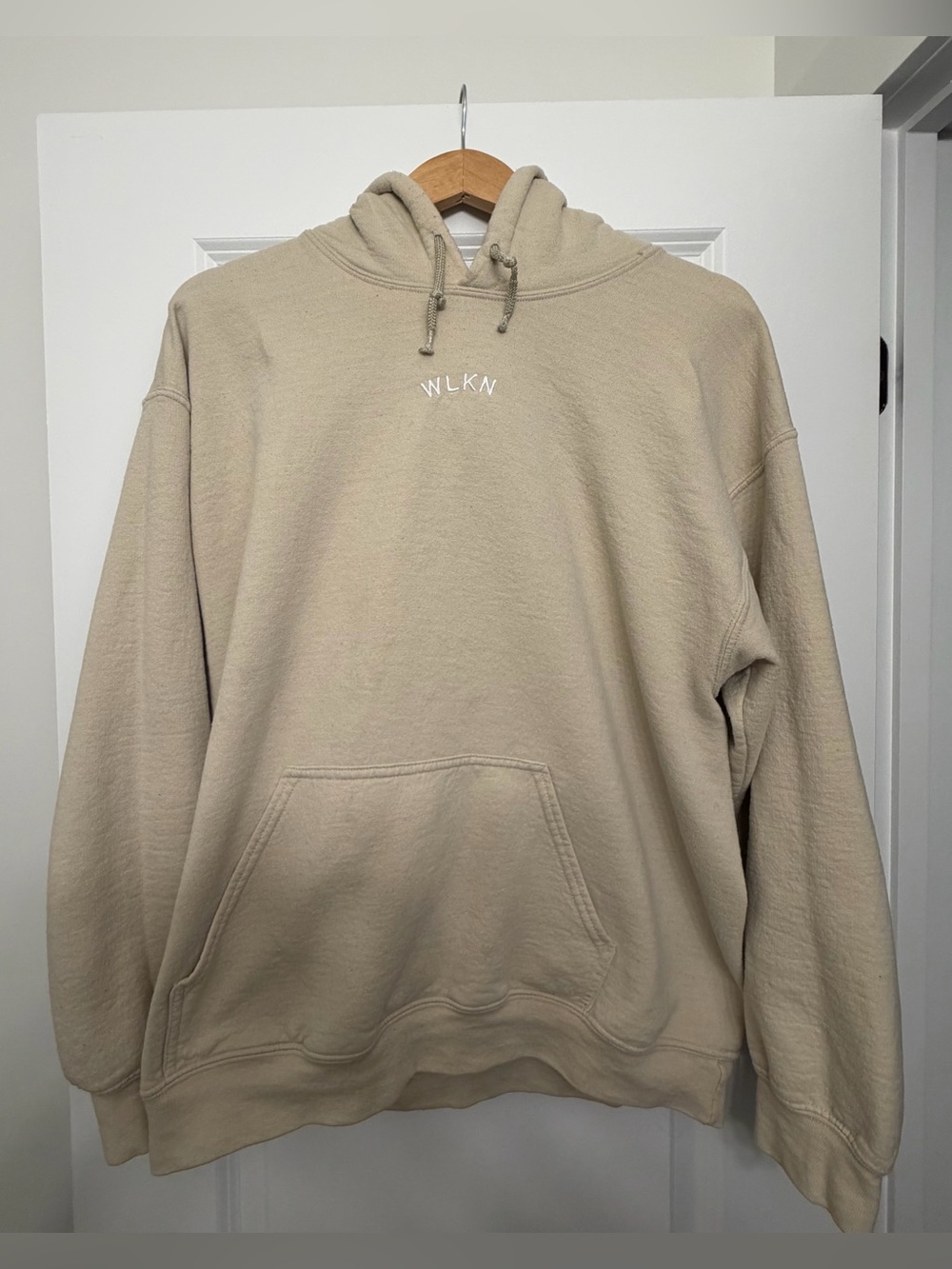 Beige WLKN Pullover Hoodie - Men's Relaxed Fit Sweatshirt